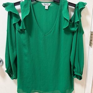 Emerald Ruffle Sleeve V-Neck Blouse